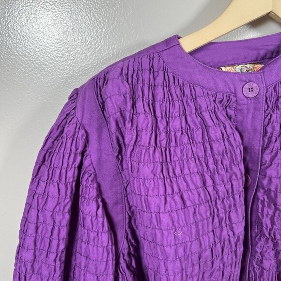 Vintage Gene Ewing BIS Crinkle Jacket Size Small Purple 80s Button Front USA - Picture 4 of 10
